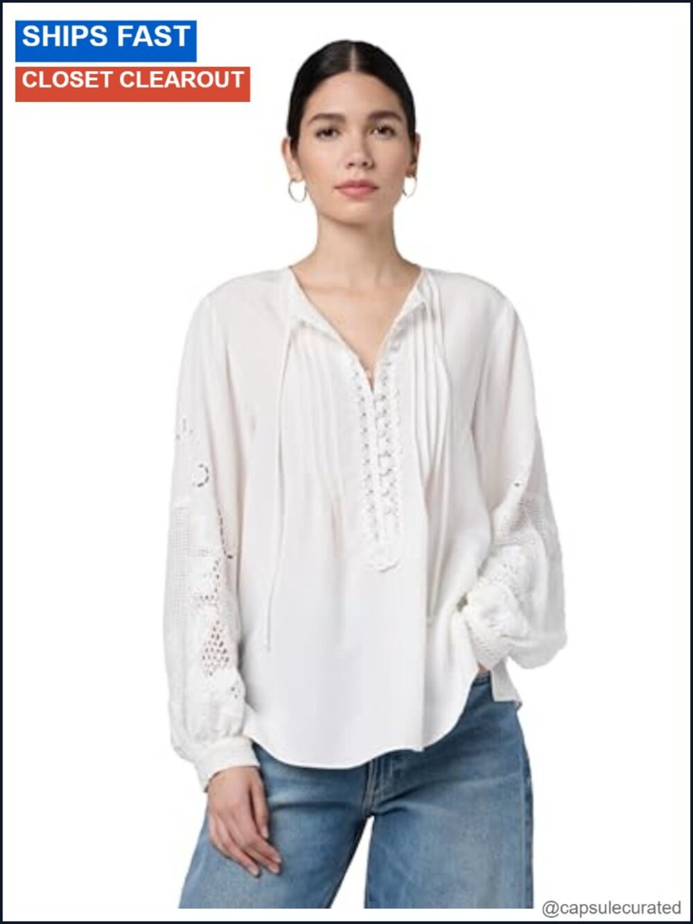 Kobi Halperin Long Sleeve Lace Blouse Women's V-Neck Linen